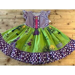 Eleanor Rose Halloween‎ Dress Girls Sz 3-4 Green Purple Witch Cat Polka Dot